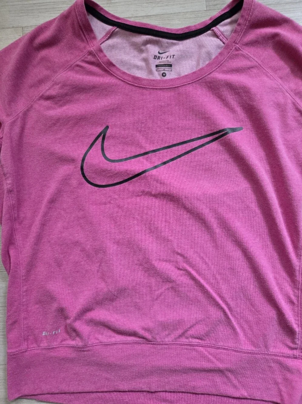 Nike Pink Long-Sleeve Dri-FIT Crew with Black Swoosh